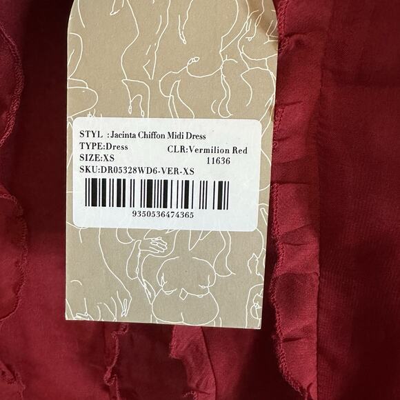 NWT MESHKI Maxi Slip Dress Very High Slit Size XS Red Ruffles Cocktail Holiday - Picture 7 of 12